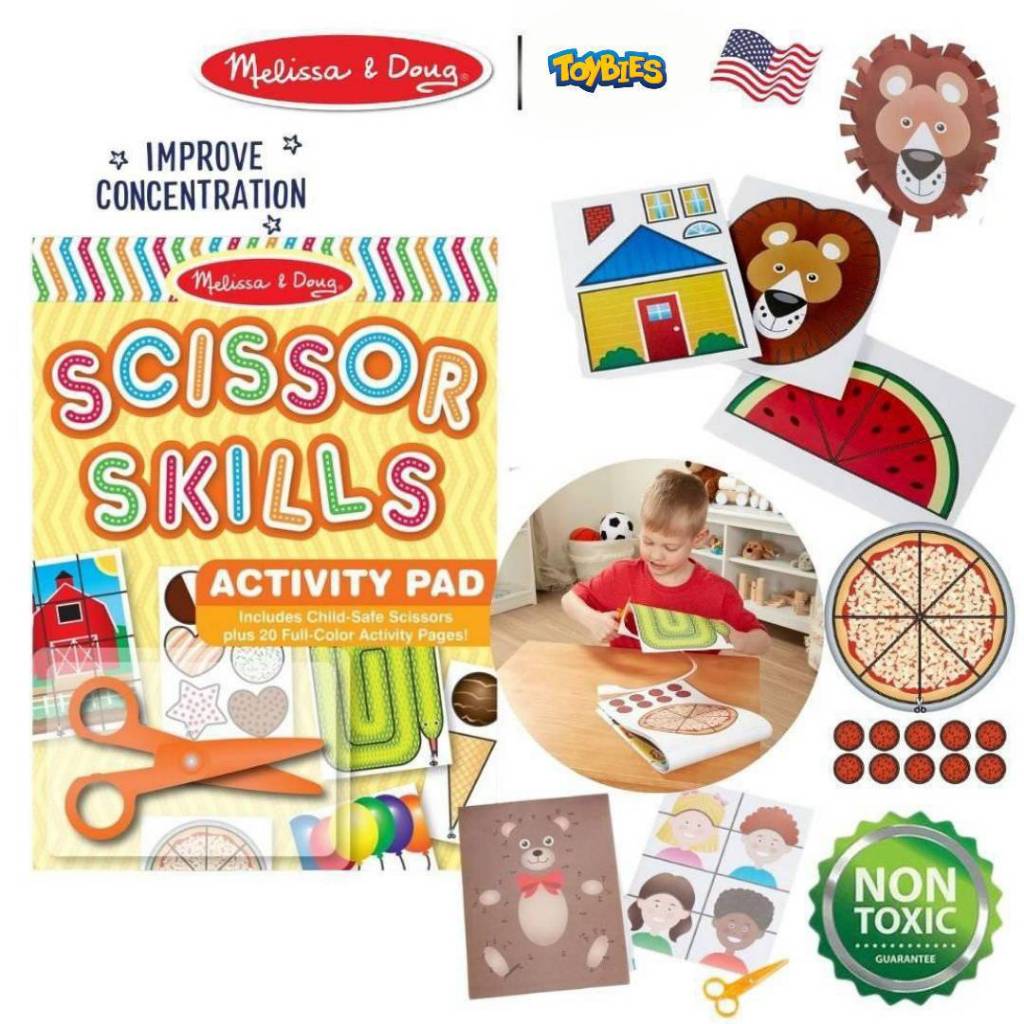 Melissa & Doug – Sea Life Scissos Skills Activity Pad ชุดสมุดกิจรรมฝึกตัด 20 แผ่น + กรรไกรสำหรับเด็ก