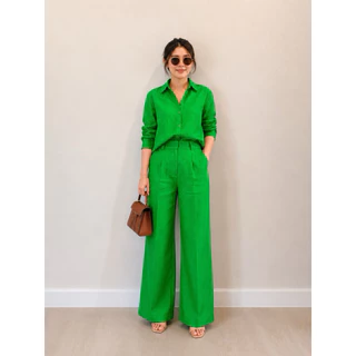 ชุดเซ็ตเชิ้ตลินินคู่กางเกงทรงกระบอก detailหูคู่เก็บทรงสวยS-3XL✅