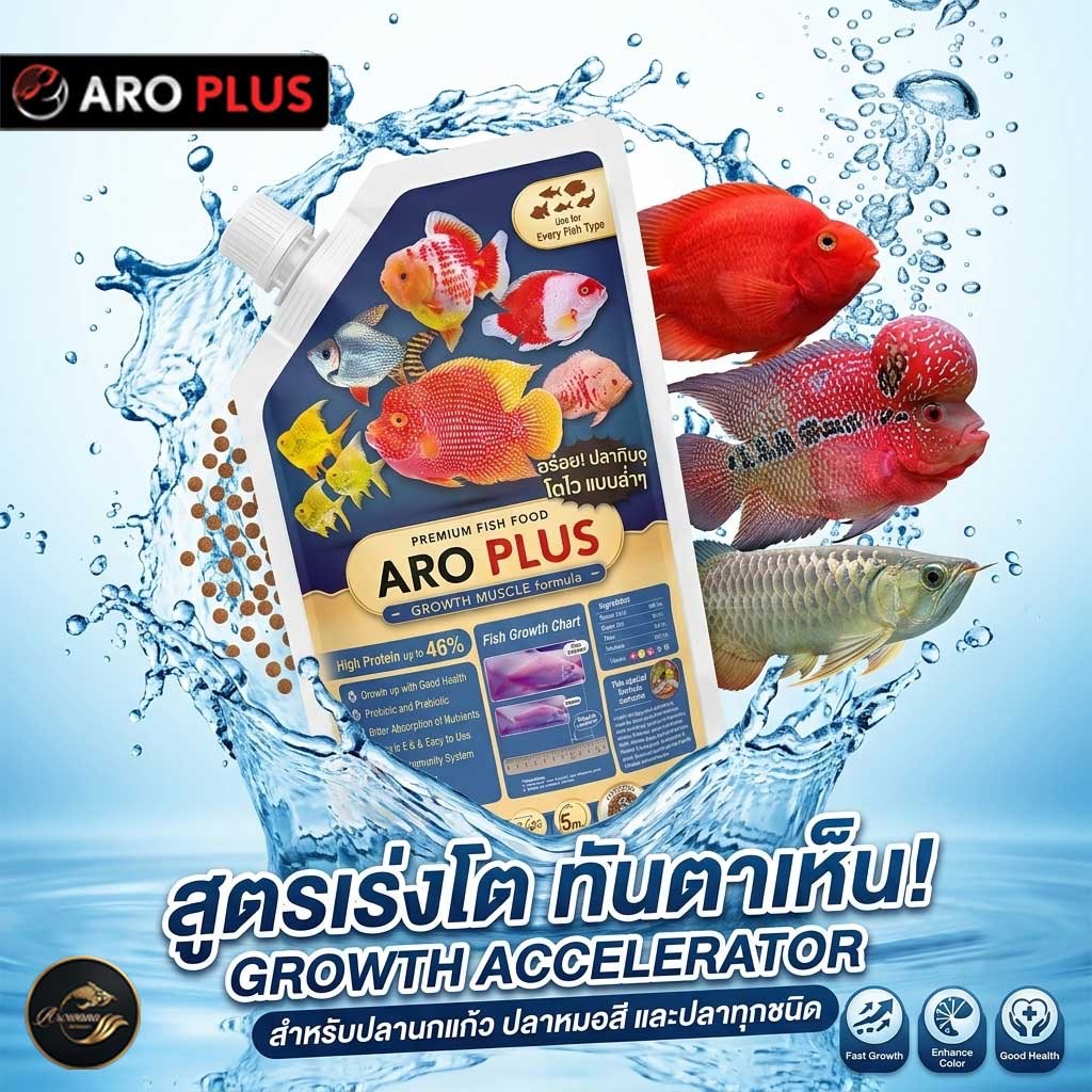 ARO PLUS อาหารปลา สูตรเร่งโต "Growth Muscle formula"