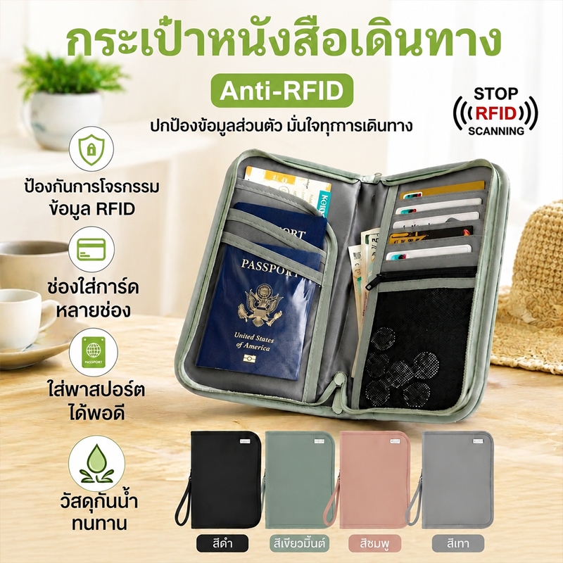 ปกพาสปอร์ต กระเป๋าใส่พาสปอร์ต กระเป๋าใส่เอกสารการเดินทาง RFID PASS พร้อมแผ่นป้องกันการสแกน Passport Cover