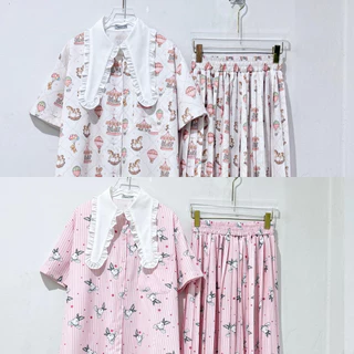 Sawat bt "Rabbit ruff set" เซตอัดพลีทรุ่นนี้ตัวเสื้อoversize ปกระบาย ทรงหูกระต่ายยาว