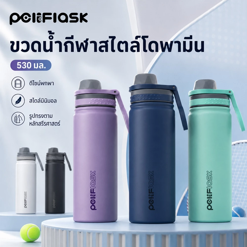 Peliflask กระติกน้ําเก็บอุณหภูมิ18oz/ 22oz/ 32oz  พร้อมหูหิ้ว แก้วเก็บความร้อน/เย็น สแตนเลส304 thumbnail 8
