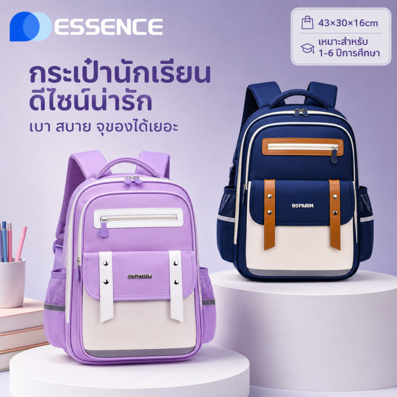 กระเป๋าเป้สะพายหลัง Unisex ความจุขนาดใหญ่ น้ำหนักเบา กันน้ำ กระเป๋าเรียนประถมสําหรับเกรด 3-6