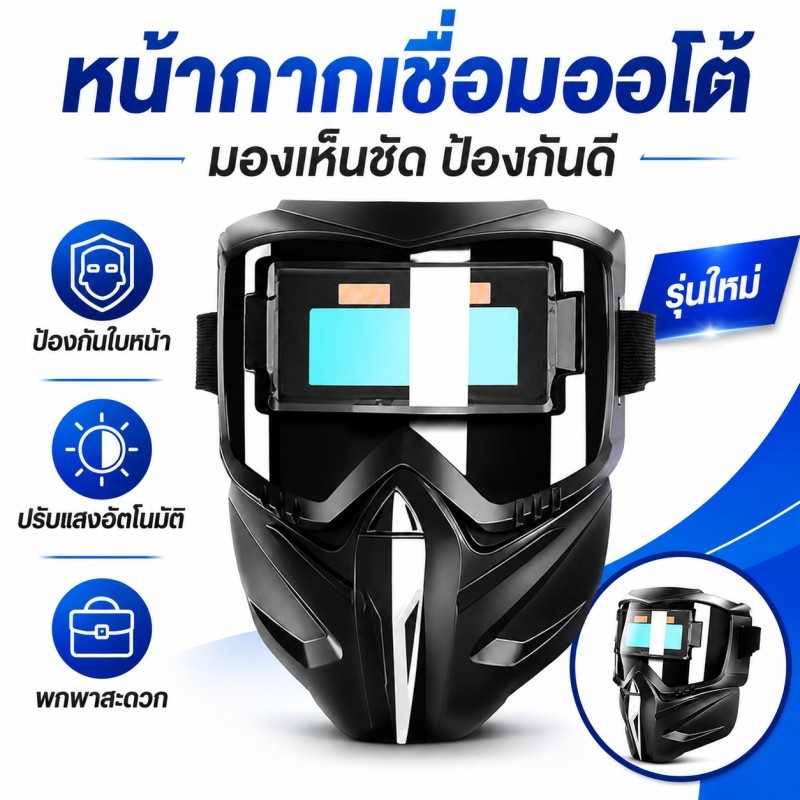 หน้ากากเชื่อมออโต้ ปรับแสงอัตโนมัติ ป้องกันแสงจ้า กันสะเก็ดไฟ น้ำหนักเบา ใส่สบาย สำหรับช่างเชื่อม