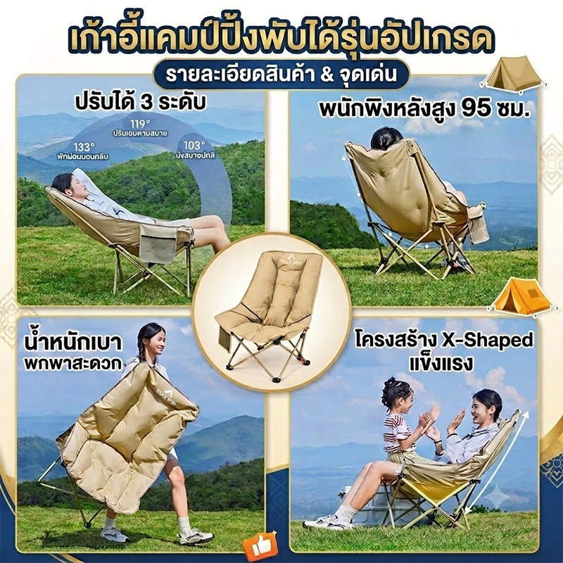 เก้าอี้แคมป์ปิ้ง เก้าอี้สนามพับได้ อุปกรณ์แค้มปิ้ง ปิคนิค ตกปลา พลาสติกเสริมแรง 300กก thumbnail 5
