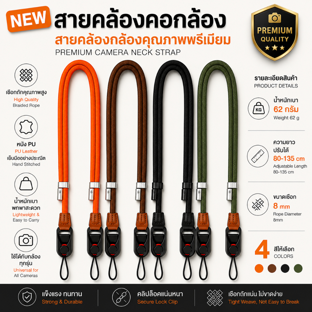 NEWสายกล้อง รุ่นใหม่ เเนว Peak Design Camera Strap Dslr Mirrorless สายคล้องคอกล้องคู่