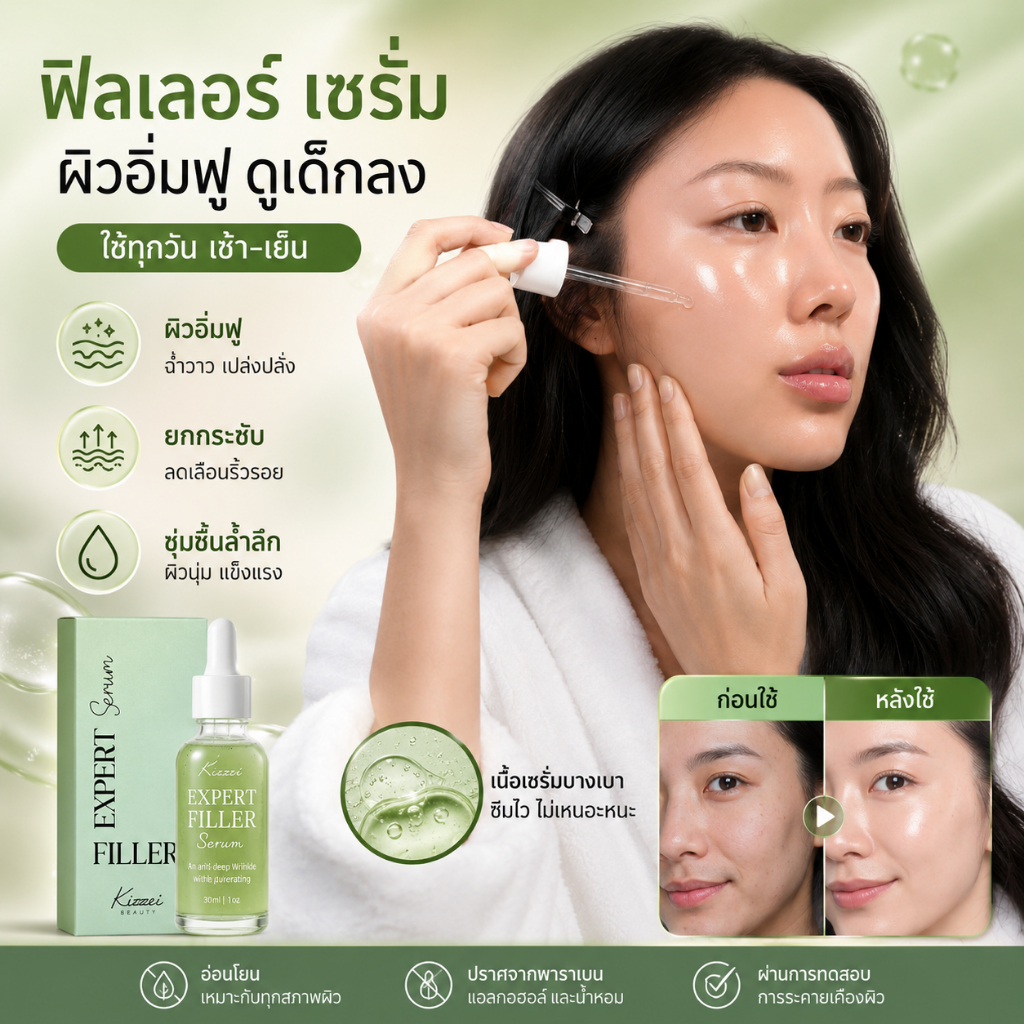 KIZZEI Kizzei เซรั่ม ฟิลเลอร์ แบบทา Expert Filler Serum 30g เซรั่มหน้าเด็ก ลดริ้วรอย ยกกระชับหน้า คร