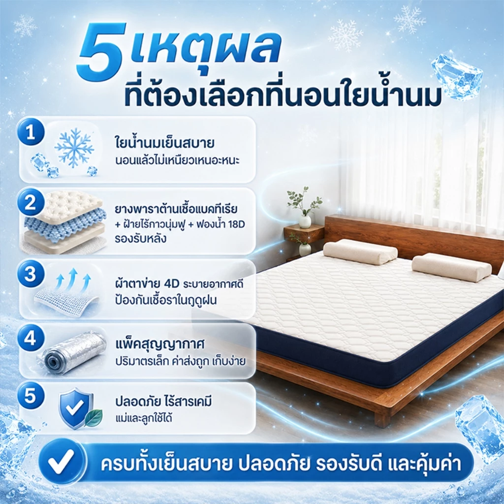 ที่นอนยางพารา 3ฟุต/3.5ฟุต/5ฟุต/6ฟุต เพื่อสุขภาพ thumbnail 8
