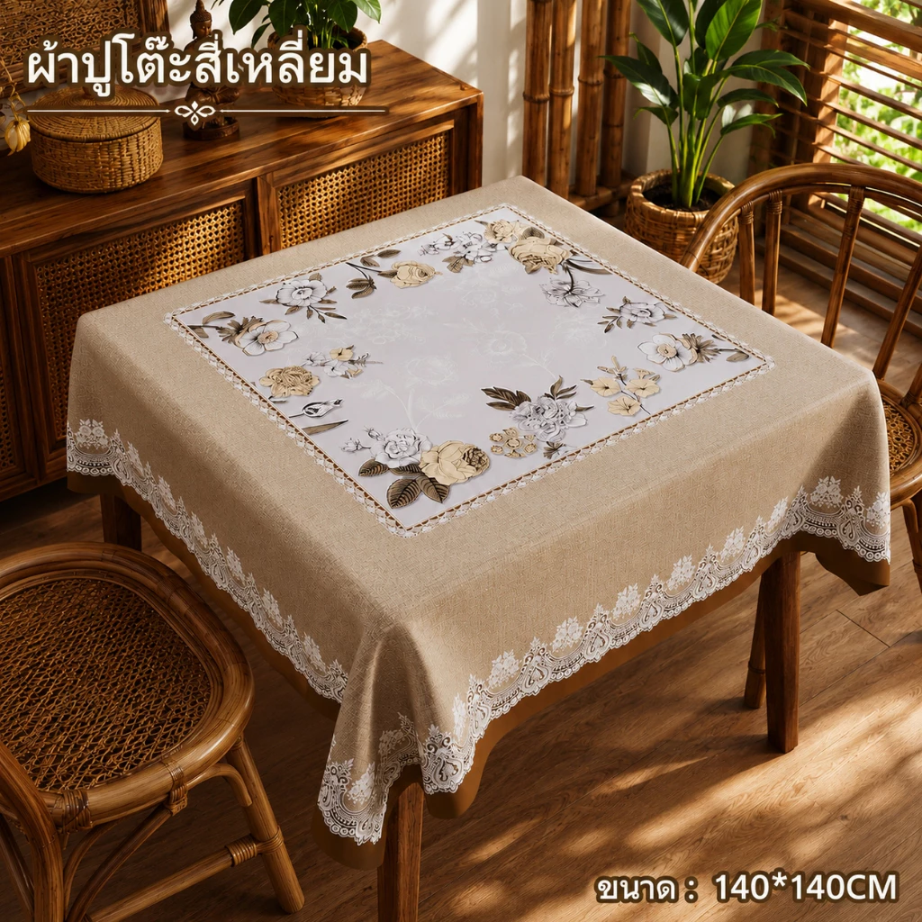 ผ้ารองโต๊ะสี่เหลี่ยมสไตล์น่ารักสดใส กันน้ำ กันน้ำมัน กันร้อน ไม่ต้องซัก สำหรับปกป้องโต๊ะอาหารและโต๊ะกลางที่บ้าน