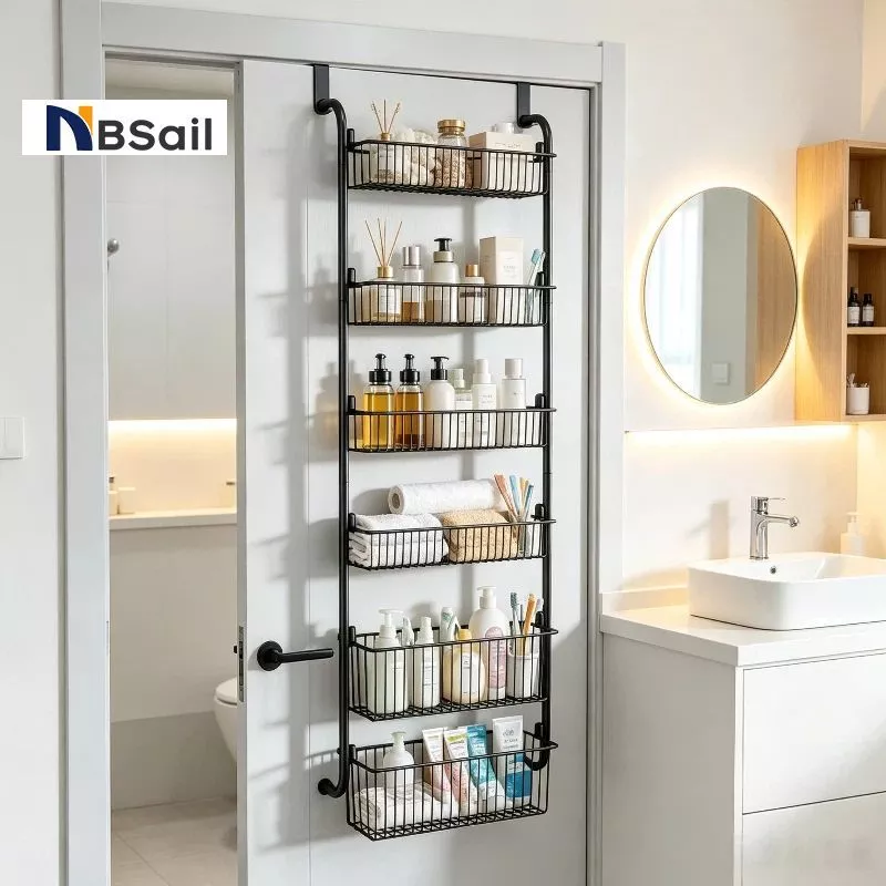 NBSail ชั้นวางของแบบแขวนประตู พร้อมตะกร้าตาข่าย 6 ใบ และตะขอแขวน สำหรับตู้เสื้อผ้า ห้องน้ำ และห้องครัว