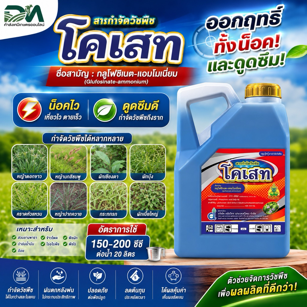 [1แกลลอน x 4ลิตร] โคเสท-ตรายักษ์ใหญ่-กลูโฟซิเนตแอมโมเนียม-ยากำจัดวัชพืช/หญ้า