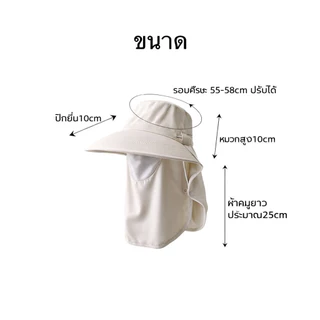 หมวกกันแดดป้องกันรังสียูวี UPF50+ พร้อมที่บังคอและใบหน้าในตัว และที่บังหน้าแบบถอดได้ ป้องกัน 360 องศา