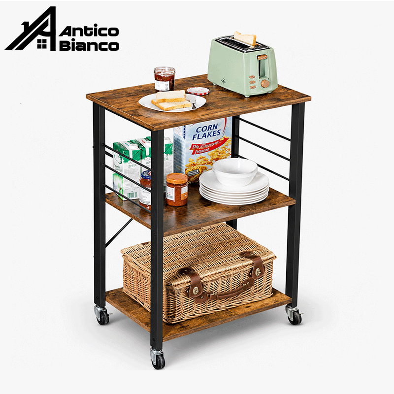 ​Antico【เคลื่อนย้ายง่าย】ชั้นเก็บของ ชั้นวางของในครัว ผลิตจากไม้เเท้ เเข็งเเรงทนทาน เหมาะกับทุกที่ภายในบ้า