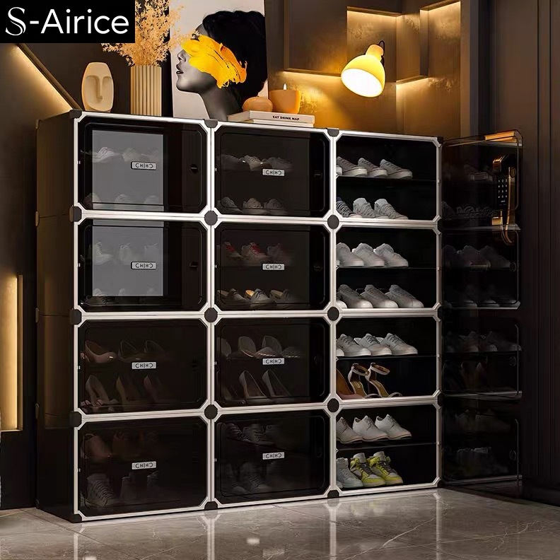 S-Airice ตู้ใส่รองเท้า ชั้นวางรองเท้า  กล่องรองเท้า แถวคู่ 8/6/4ชั้น ประหยัดพื้นที่ ประตูแม่เหล็ก