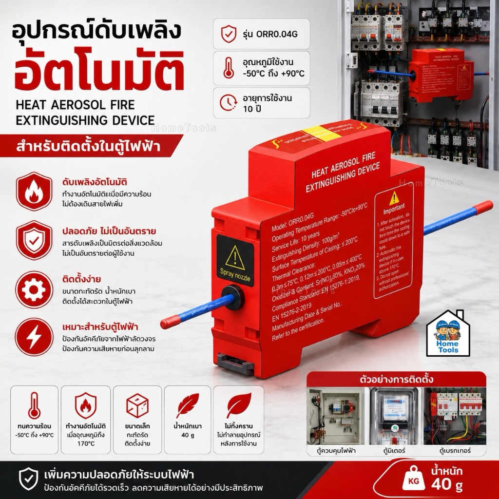 อุปกรณ์ดับเพลิงอัตโนมัติชนิดละอองลอย รุ่น ORR0.0.4G (Heat Aerosol Fire Extinguishing Device) สำหรับติดตั้งในตู้ไฟฟ้าห...