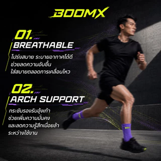 ถุงเท้าวิ่ง BOOMX Performance Socks | ซับเหงื่อ กระชับ ลดเสียดสี สำหรับวิ่ง เดินป่า ฟิตเนส