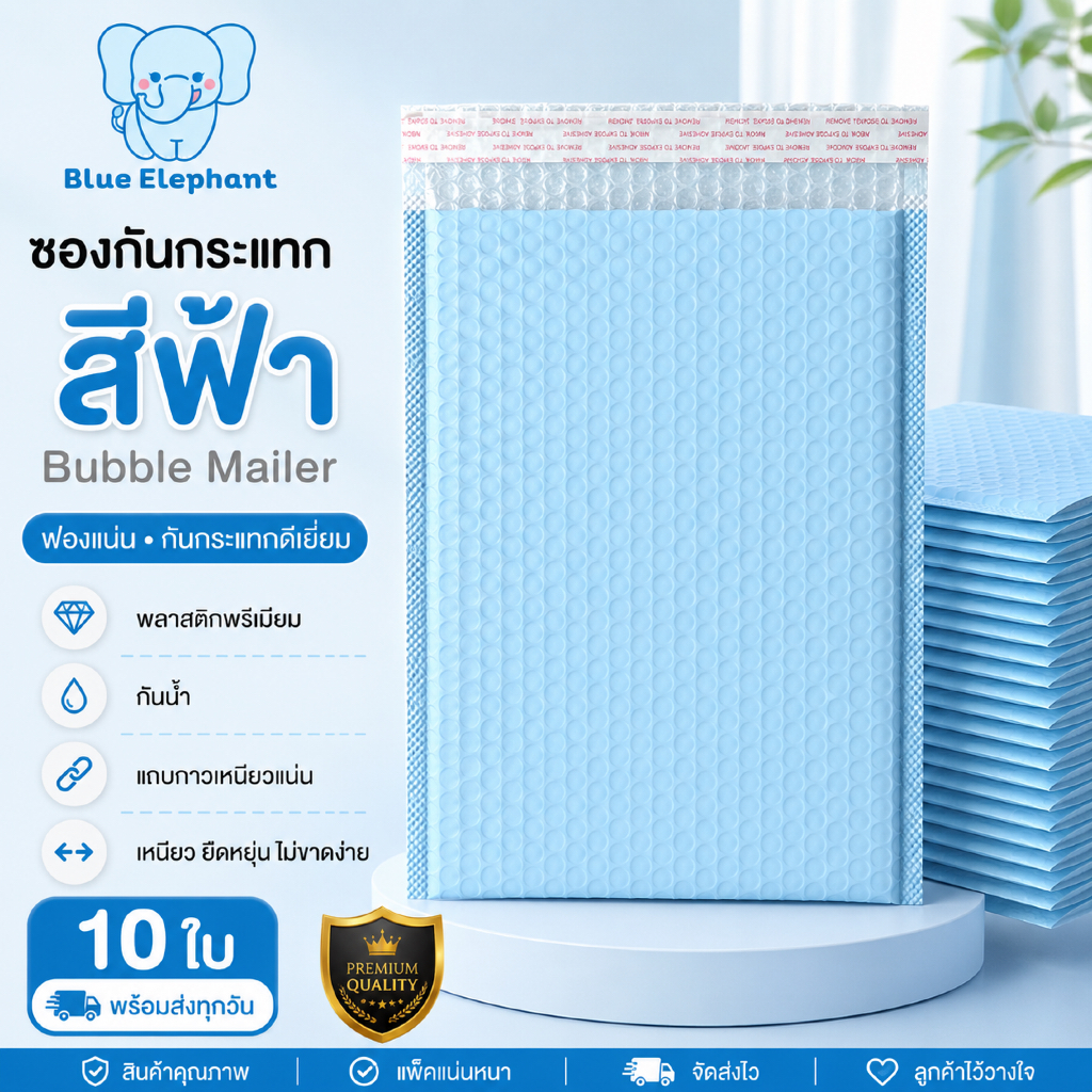 Blue Elephant ซองกันกระแทกBubble Mailer(10ใบ)ฟองแน่น กาวเหนียว กันน้ำ สีฟ้า