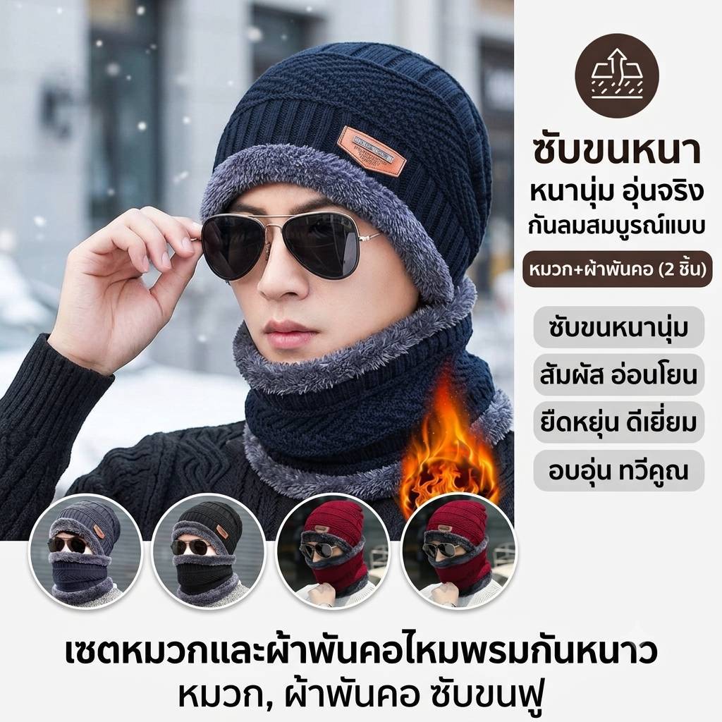 หมวกไหมพรมกันหนาวเชตหมวก+ ผ้าพันคอ - New Winter Collection!!-