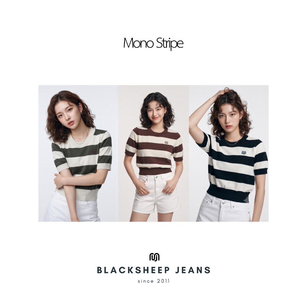 Blacksheepjeans (ฺBSJ) เสื้อไหมพรม Minimal Stripe Knit Top 3 สี รุ่น T71GW-251012, T71BW-251013, T71WB-251014