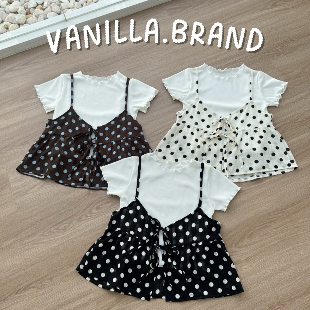 ⚫️(มีสีดำ) เสื้อสองชิ้น สายเดี่ยวผูกโบว์หน้า -kn / VB0433