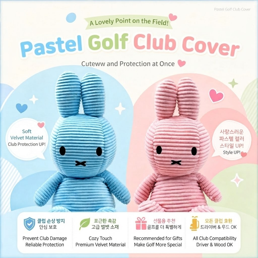 [Wico&Golf] *Back Open* Pastel Pink Miffy Driver Cover/Golf Headcover Fits Standard 460cc Driver Cover/Set