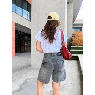 FABBOZ STREETLINE Denim Shorts กางเกงขาสั้นยีนส์ฟอกสีดำสุดฮิต ทรง Straight/Relaxed เหนือเข่า