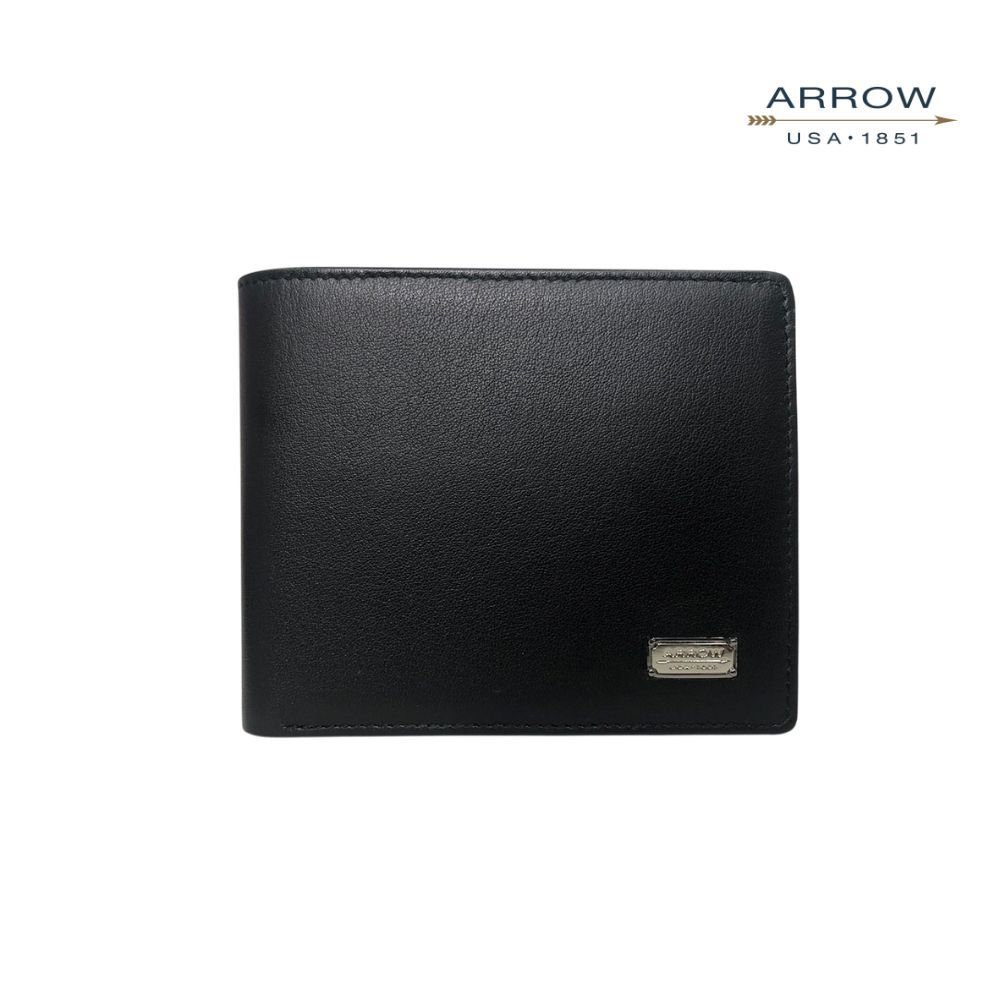 ARROW กระเป๋าสตางค์ผู้ชาย ฟังค์ชั่น 6 การ์ด มีช่องใส่เหรียญ (หนังวัวแท้) สี ดำ รุ่น MYCW405-BL