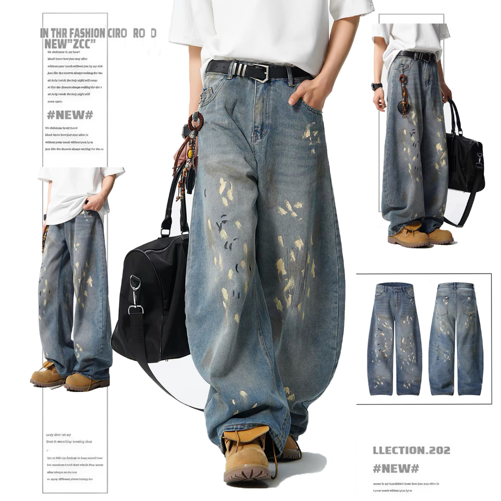 กางเกงยีนส์ผู้ชายขากว้าง กางเกงยีนส์ผู้ชายในสไตล์เรโทร baggy jeans ผ้านิ่มใส่สบาย แมทง่าย ใส่ได้ทุกลุค พร้อมส่ง