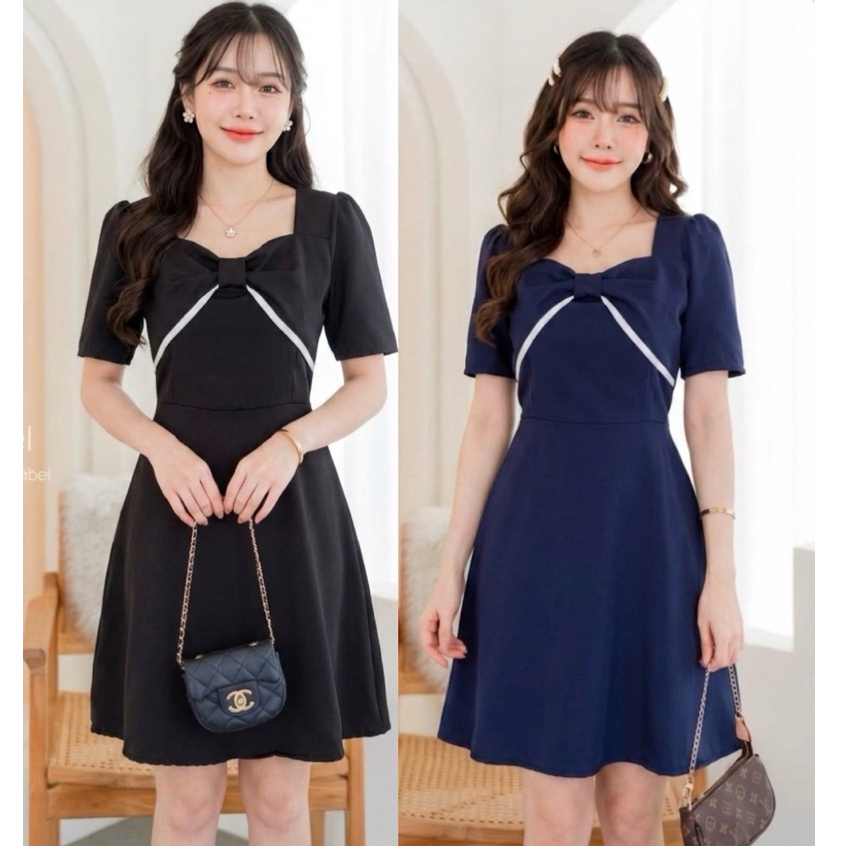 ชุดเดรส เดรส โบว์แต่งขอบกุ๊นน่ารักมาก c66 BOWYAI DRESS