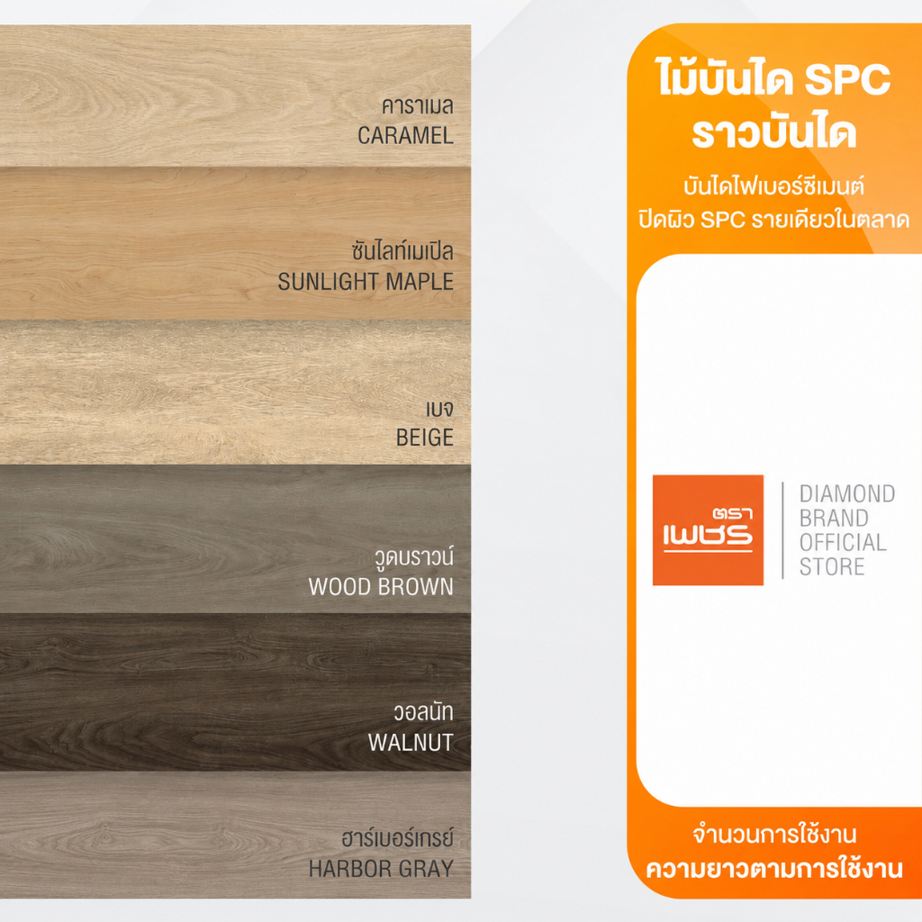 Diamond ราวบันได SPC ตราเพชร ราวบันไดลายไม้ SPC ยาว 120 cm. กว้าง 7 cm หนา 2.5 cm.