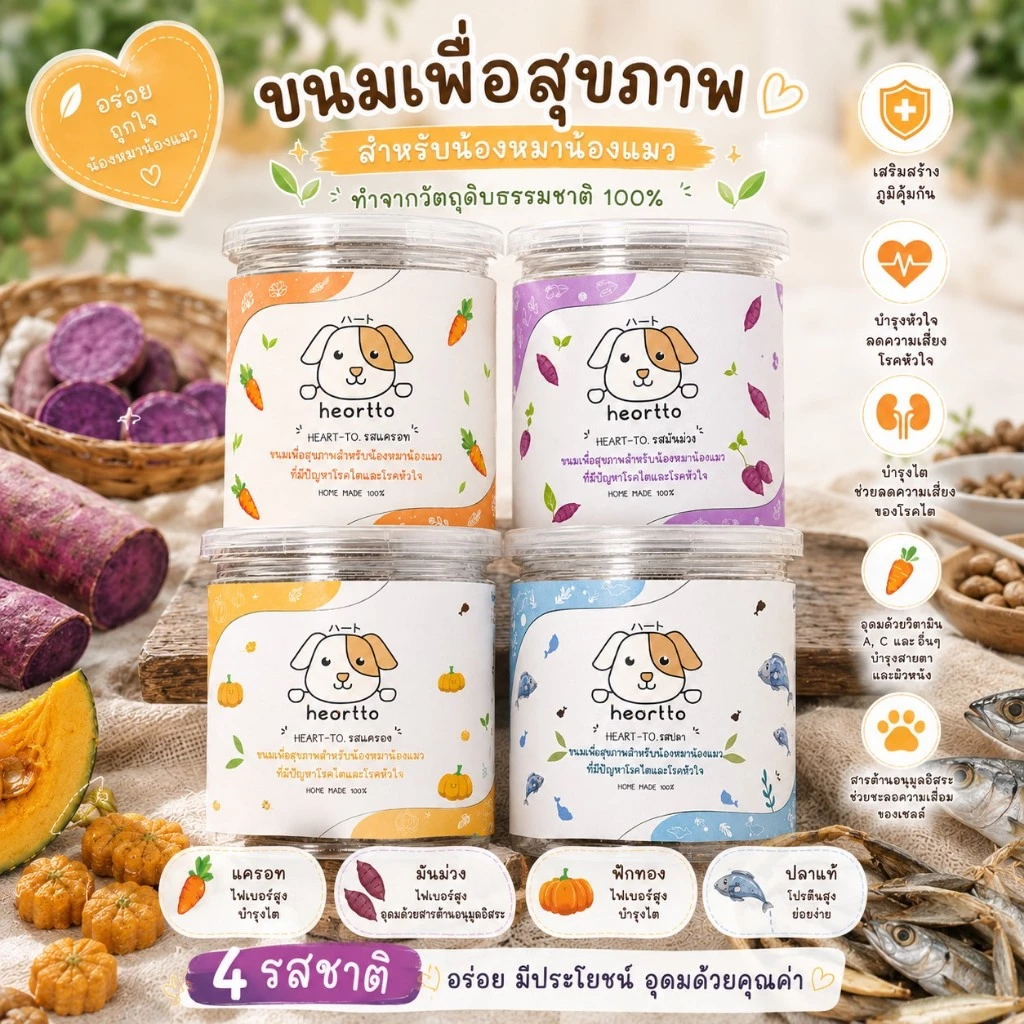 พร้อมส่ง HEART-TO ขนมซอฟคุ๊กกี้ สายสุขภาพสำหรับน้องหมา น้องแมวที่เป็นโรคไต โรคหัวใจ