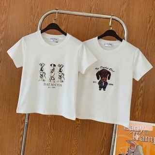 Little dog buddy เสื้อยืดคอกลมผ้ายูสกรีนลาย