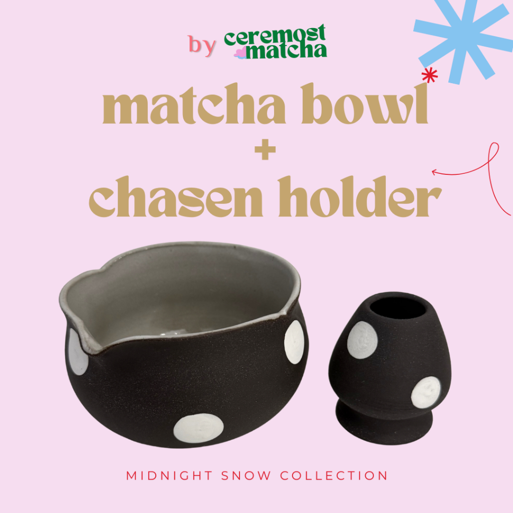 Midnight Snow Set (matcha bowl + chasen holder)