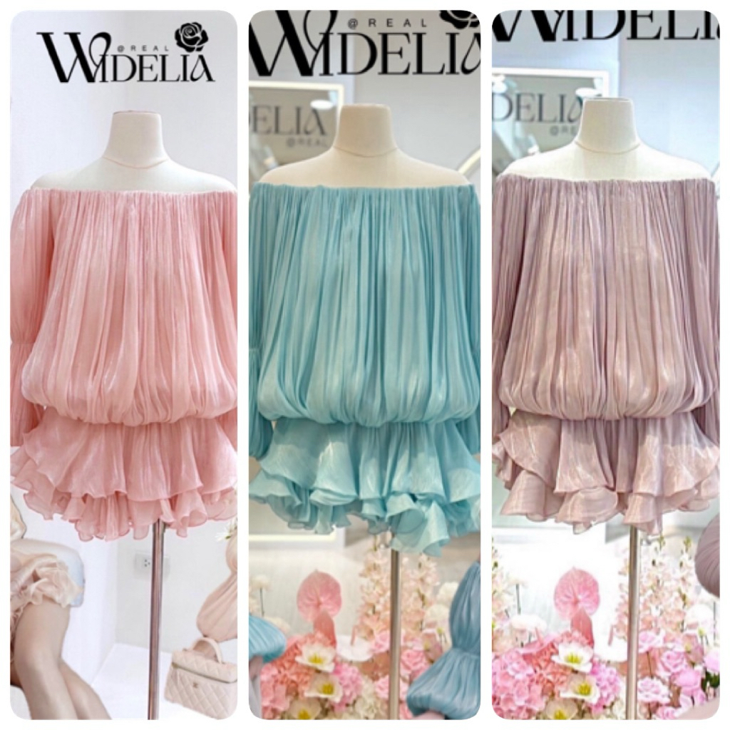 widelia@real dress ปาดไหล่ ตัวสั่น ผ้าวาว
