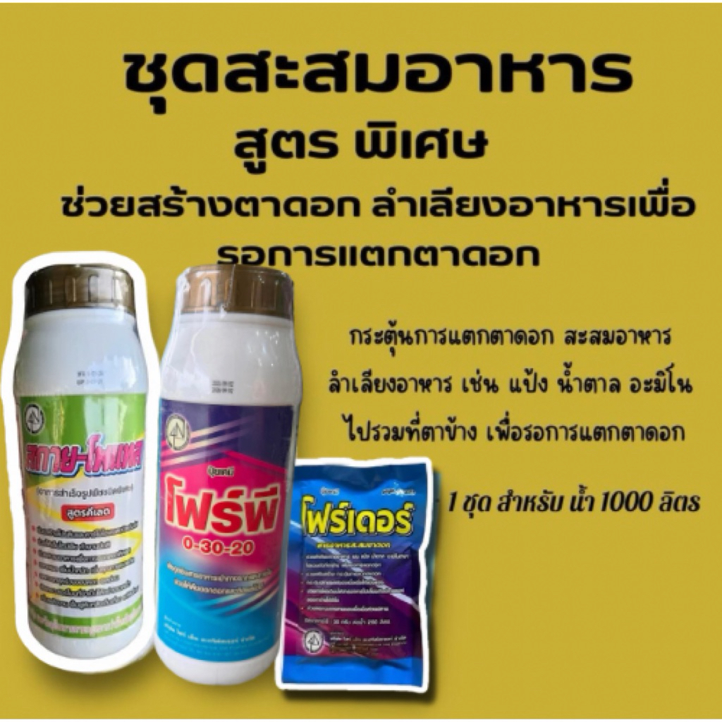 สะสมอาหารสูตรพิเศษ สกายโพแทส1 ลิตร + 0-30-20 1 ลิตร +โฟร์เดอร์30 กรัม ช่วงสร้างตาดอก ลำเลียงอาหารเพื่อรอการแตกตาดอก