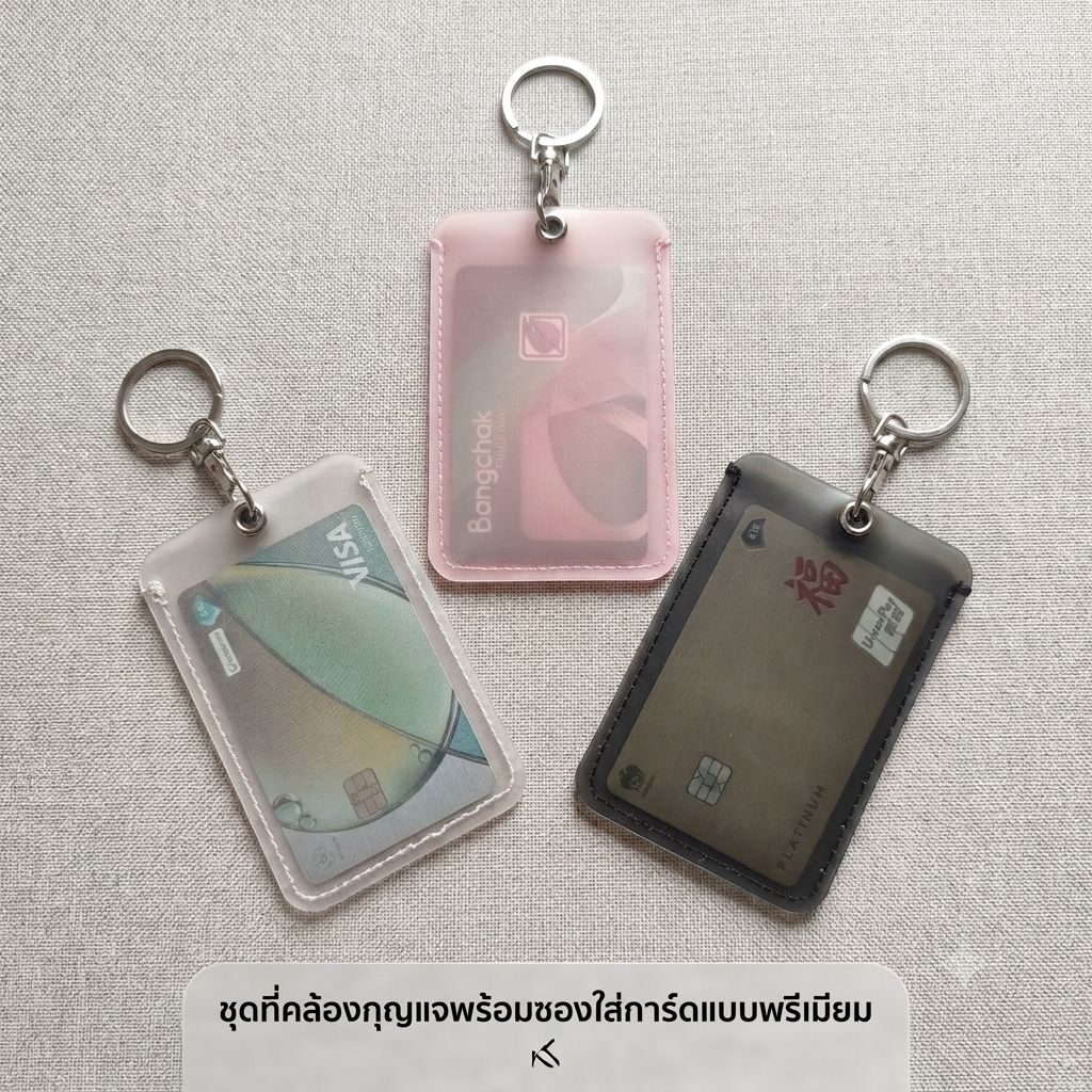 ซองใส่บัตรพลาสติกฝ้า ซองใส่คีย์การ์ด พร้อมพวงกุญแจและตะขอเกี่ยว ปลอกใส่บัตรพนักงาน ซองใส่บัตรเครดิต กันรอย สไตล์มินิมอล