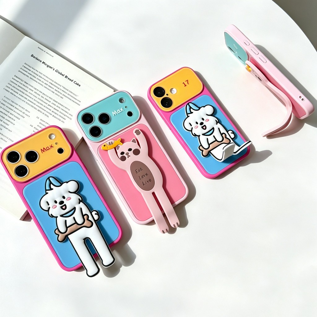 เคสพร้อมขาตั้งโทรศัพท์ ลายการ์ตูน เคสสีพื้น ผิวด้าน เคสกันกล้อง สำหรับ ไอโฟน17 17PROMAX 16PROmax 15promax 14promax i17