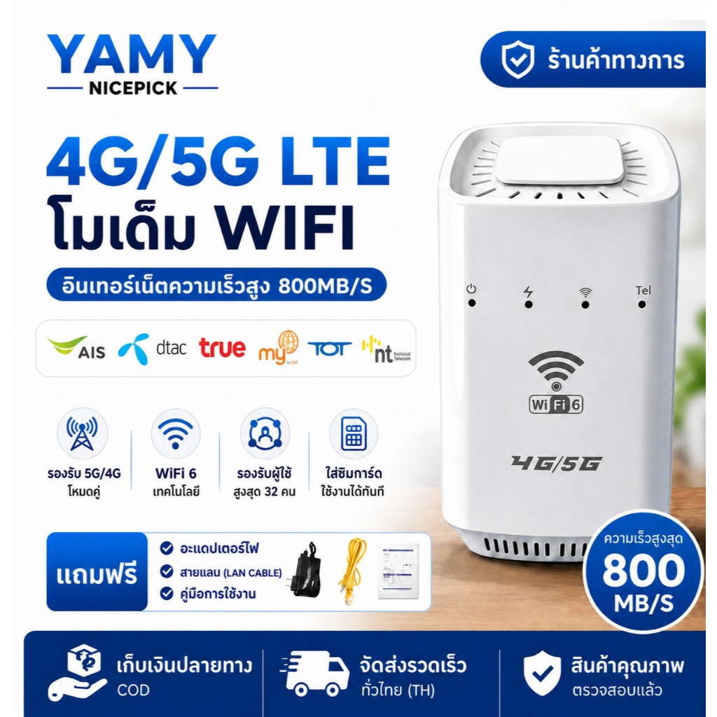 เร้าเตอร์ CPE 4G/5G  SIM Card Openline WiFi Router ใส่ซิมใช้งานทันที รองรับซิมทุกค่ายไทย เชื่อมต่อได้หลายเครื่อง
