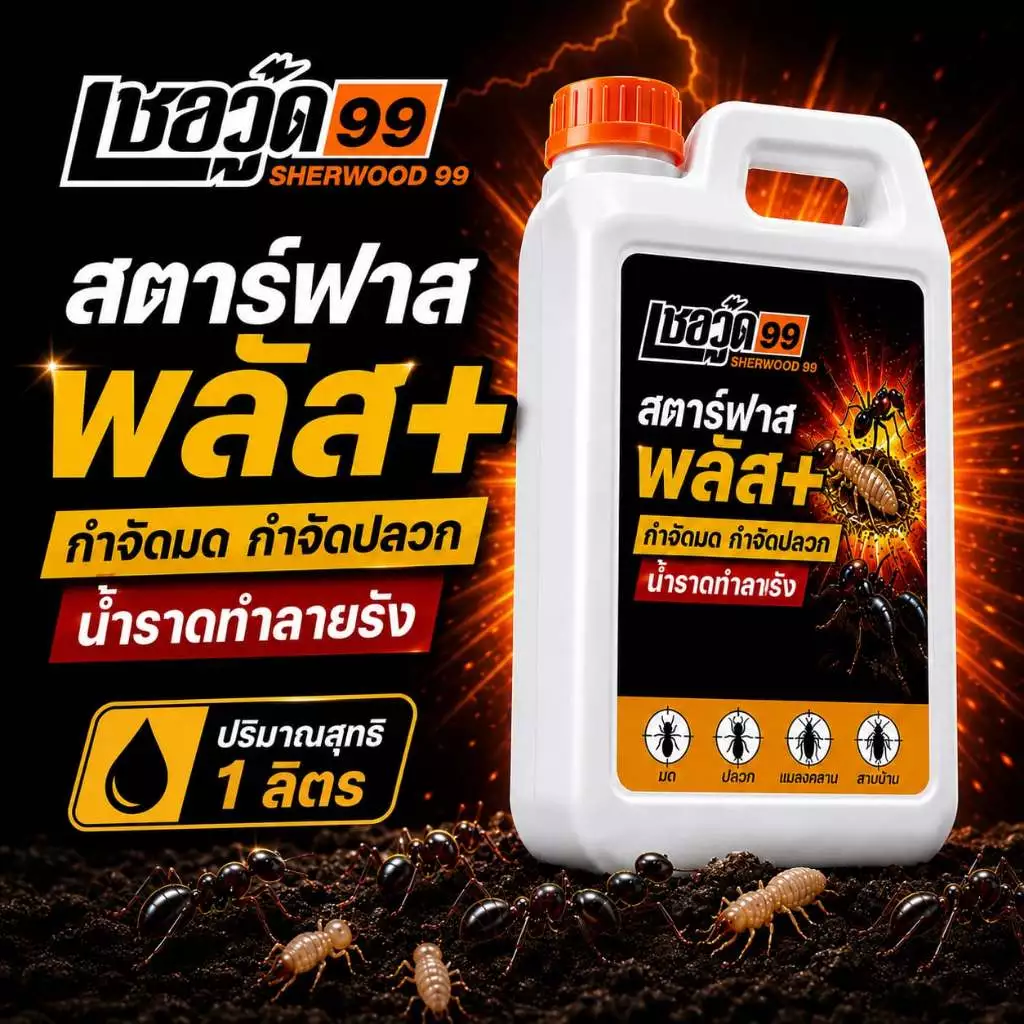 [1 ลิตร] เชอวู๊ด 99 สตาร์ฟาส พลัส+ น้ำยากำจัดปลวก มด แมลงคลาน สูตรเข้มข้น ทลายรังถึงต้นตอ สูตรพร้อมใช้งาน