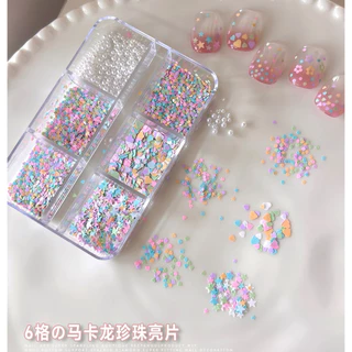 กลิตเตอร์กล่อง 6ช่อง เครื่องประดับเล็บลายดอกดาวห้าเหลี่ยม