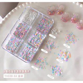กลิตเตอร์กล่อง 6ช่อง เครื่องประดับเล็บลายดอกดาวห้าเหลี่ยม