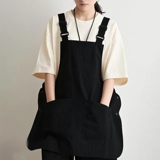 เสื้อกั๊กกันเปื้อน ผ้ากันเปื้อนกันน้ำสไตล์เกาหลี พร้อมกระเป๋าหลายช่อง ผ้าฝ้ายผสม สำหรับครัว ร้านกาแฟ โรงแรม พร้อมส่งไวจา