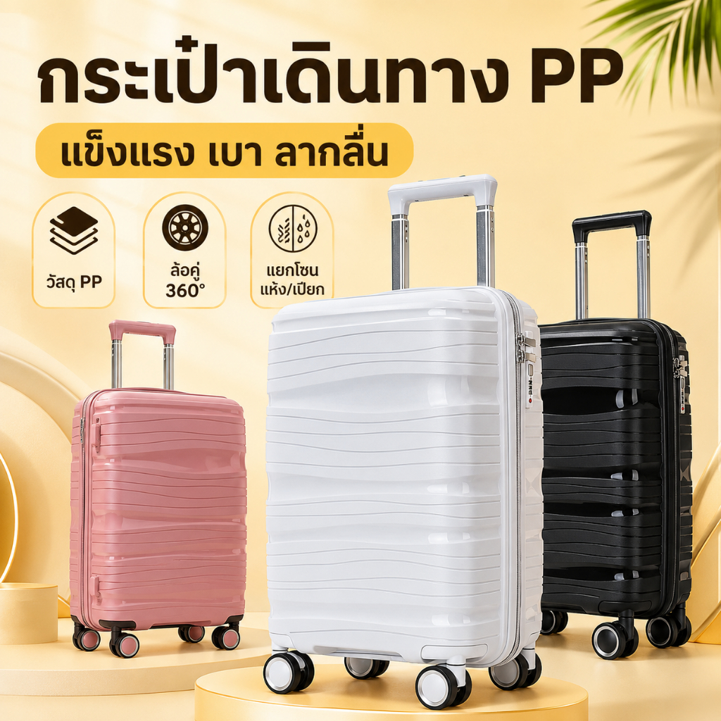 BAGOO กระเป๋าเดินทาง 20 24 นิ้ว ฉนวนกันเสียง 360° 3 สี วัสดุ PP กระเป๋าเดินทางมีล้อ luggage