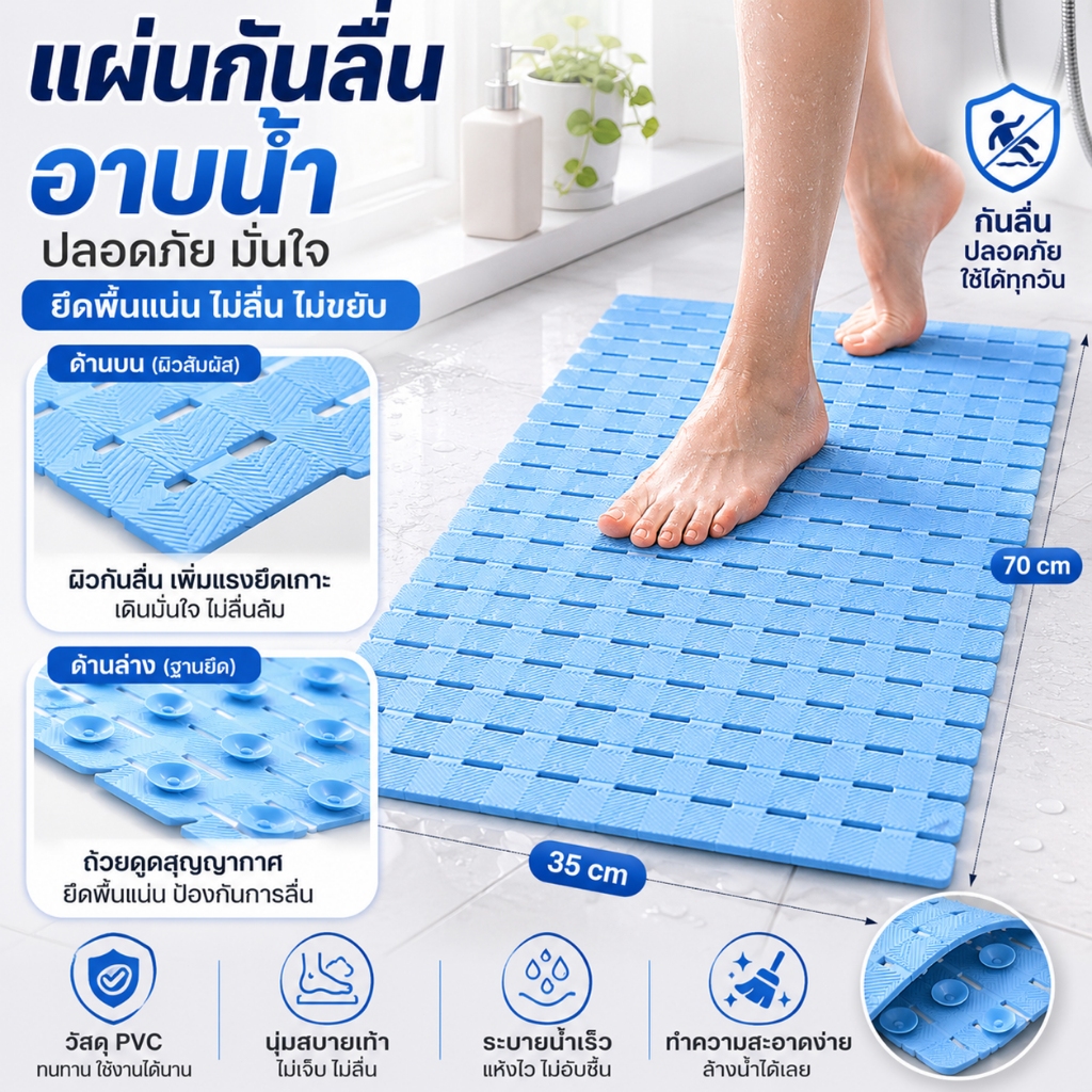 แผ่นรองพื้นกันลื่น แผ่นกันลื่น แผ่นกันลื่นห้องน้ํา ยางกันลื่น PVC ยางกันลื่นในห้องน้ํา กันลื่น พรมเช็ดเท้าซับน้ําได้ดี