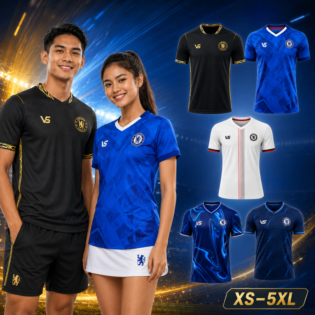 เสื้อฟุตบอลสไตล์เชลซี เสื้อบอลเหย้าเยือนคอวีแขนสั้น ชายหญิง ลายสปอร์ต แห้งเร็ว ใส่เชียร์บอล football jersey