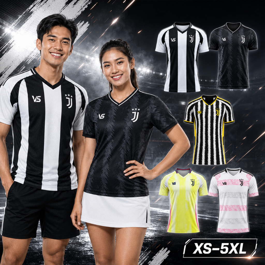 เสื้อฟุตบอลสไตล์ยูเวนตุส เสื้อบอลเหย้าเยือนคอวีแขนสั้น ชายหญิง ลายสปอร์ต ระบายอากาศ แห้งเร็ว ใส่เชียร์บอล jersey