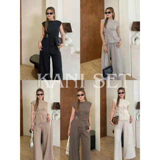 Kani Set พร้อมส่ง 5 สี - ชุดเซ็ทขายาว 2 ชิ้น งานเสื้อแขนสั้นแต่งผูกหน้าเรียบหรู ดูแพง ทางการ สีดำ BEETY (B040)