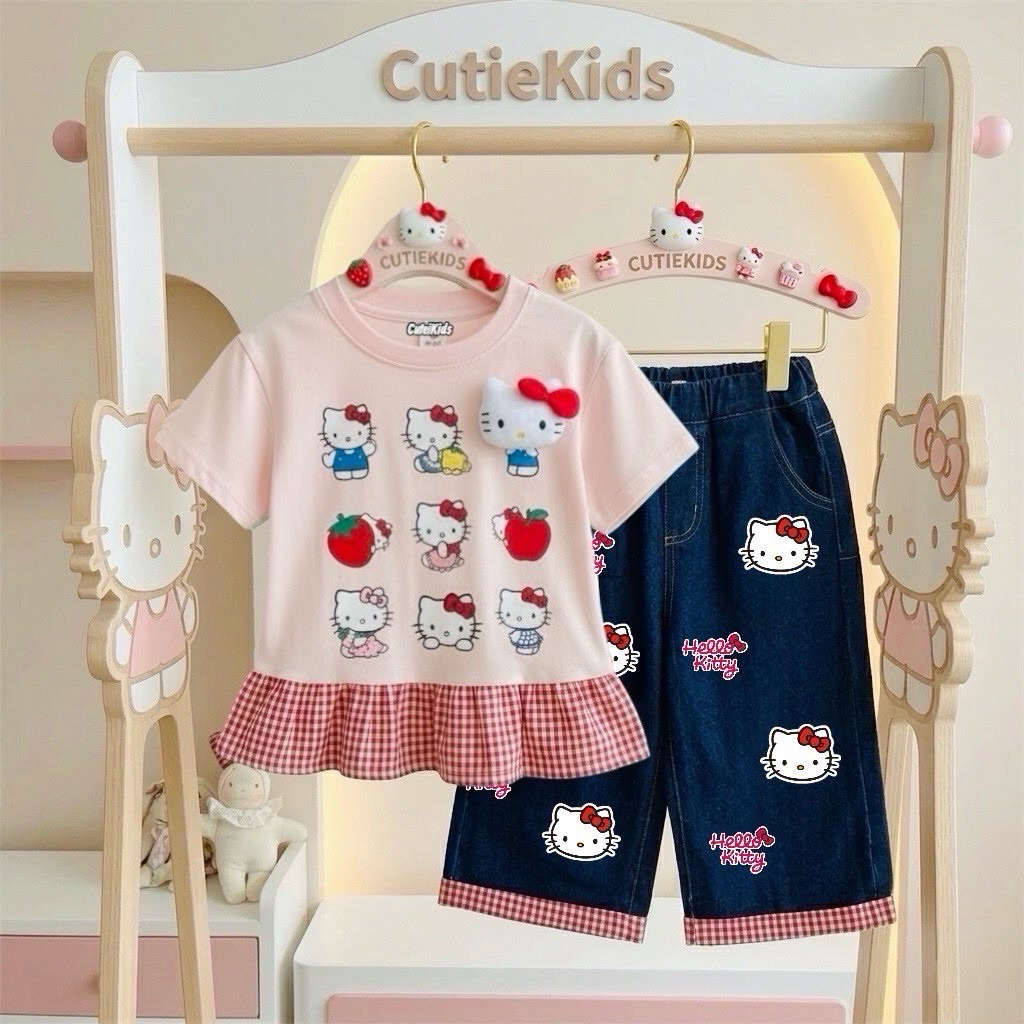 [สินค้าพร้อมส่ง]🤩เซตคิตตี้ระบาย 3d ขายาวลายน่ารักสุดๆ😍
