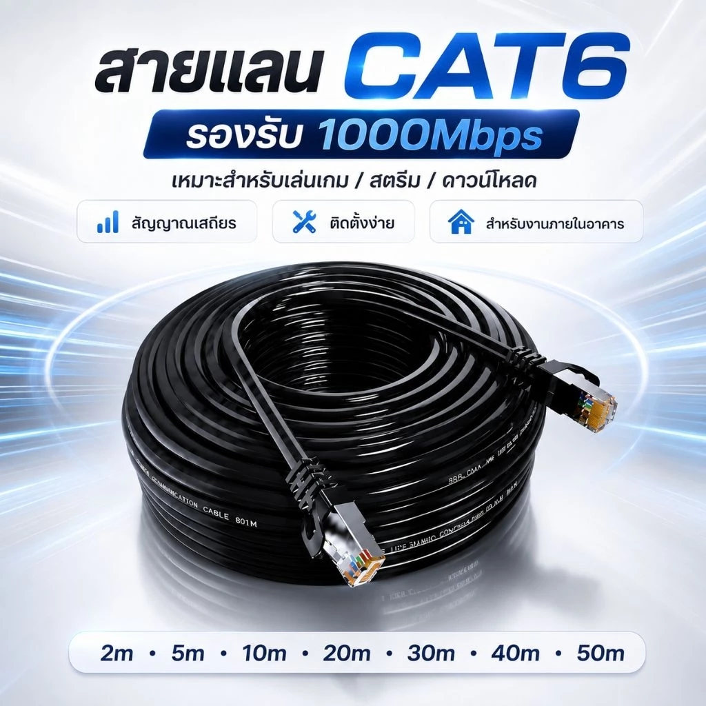 สายแลน CAT6 UTP Gigabit 1000Mbps Gigabit สายเคเบิลเครือข่าย CAT6 RJ45 2m 5m 10m 20m 30m 40m 50m