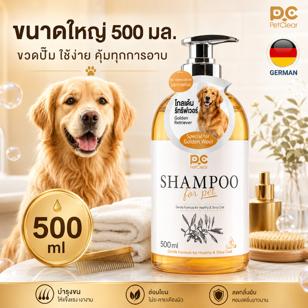 โปรซื้อ 2 แถม 1 PetClear แชมพูสุนัข 500ml ได้รวม 3 ขวด ขนนุ่มลื่น ลดการพันกัน